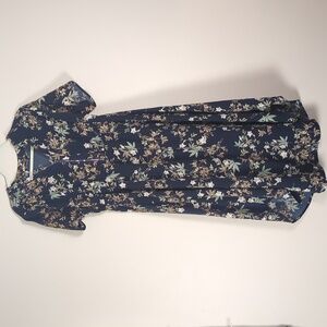 BloomChic Floral Dress - Navy and Peach With Pockets And Zippered Front